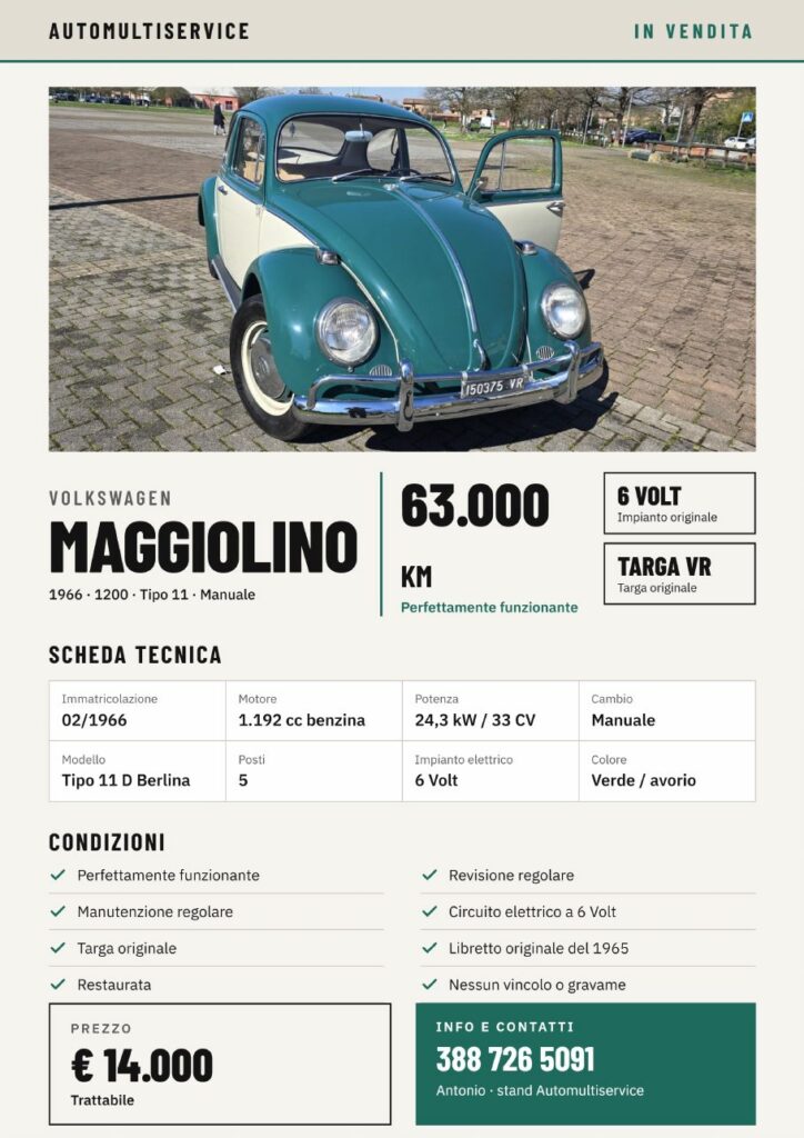 Scheda vendita Volkswagen Maggiolino 1200 – 1966