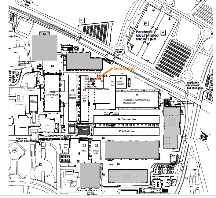 Mappa BolognaFiere con la posizione dello stand AMS Classic Automultiservice, Area 44